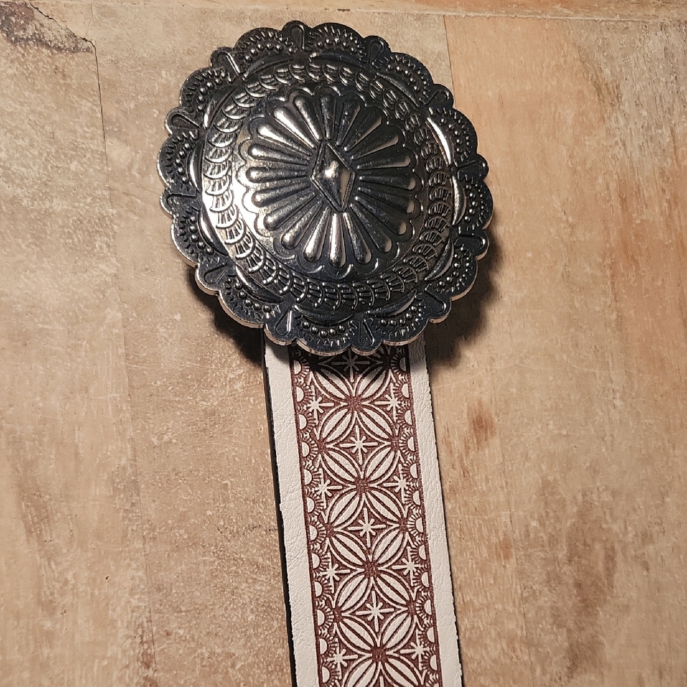 Silver Concho with Brown Patterned Strap